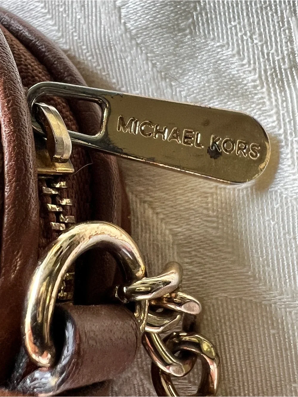 Michael Kors Small Brown Pebble Leather Crossbody Camera Bag